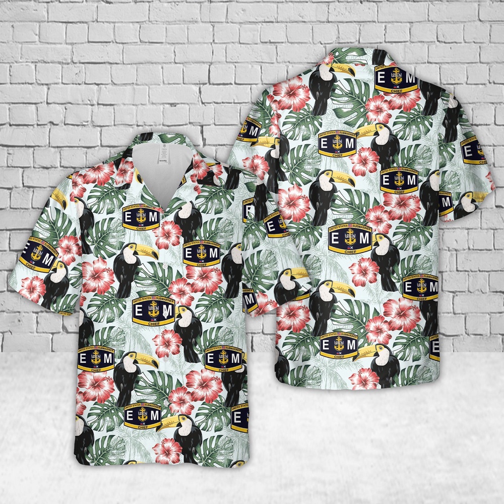 Us Navy Hawaiian Shirt, US Navy Rate EM Electricians Mate Submariners CPO Patch Hawaiian Shirt, Military Aloha Shirt