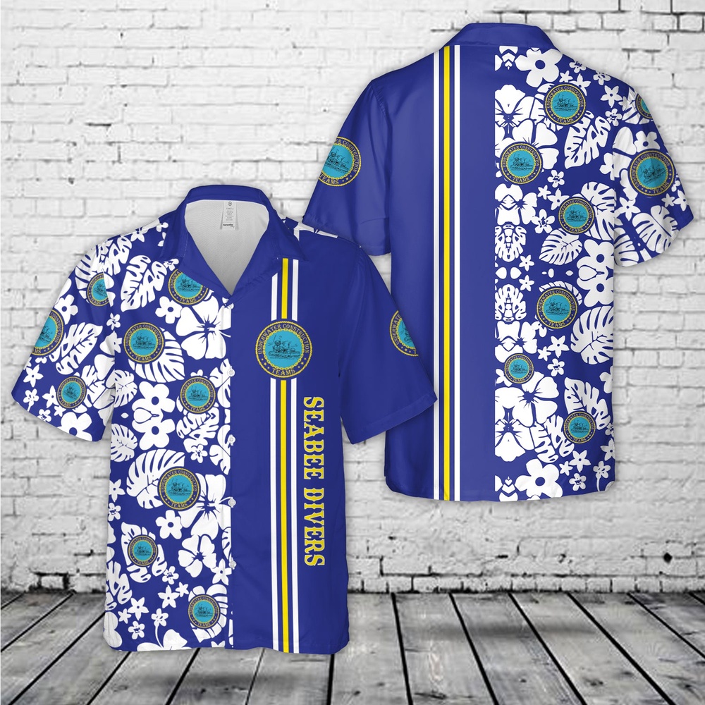 Us Navy Hawaiian Shirt, US Navy Seabee Divers Hawaiian Shirt, Military Aloha Shirt