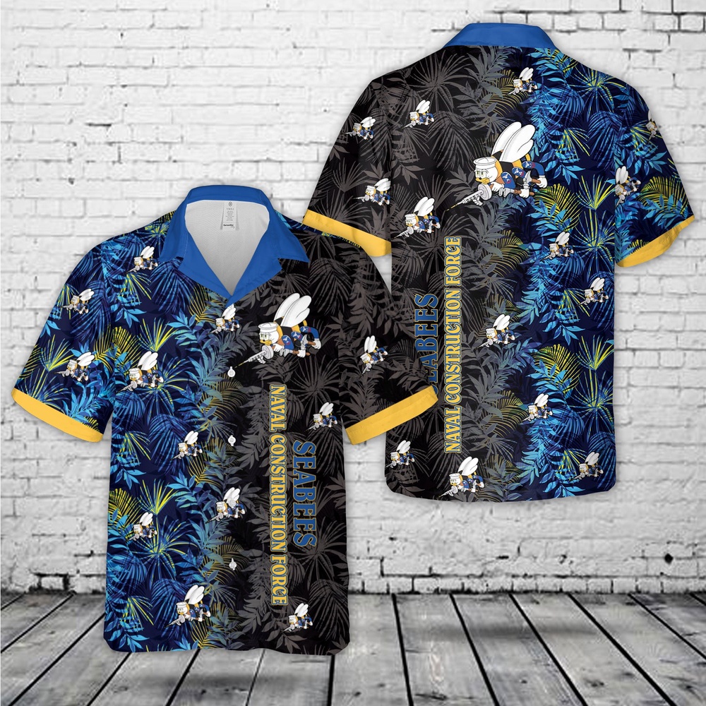 Us Navy Hawaiian Shirt, US Navy SEABEES Naval Construction Force (NCF) Hawaiian Shirt, Military Aloha Shirt