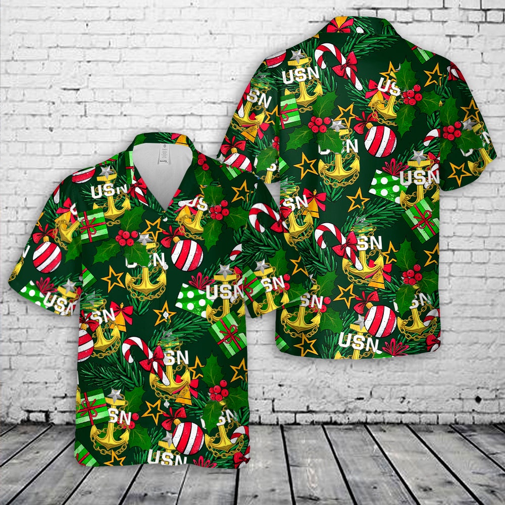Us Navy Hawaiian Shirt, US Navy Senior Chief Anchor Christmas Hawaiian Shirt, Military Aloha Shirt
