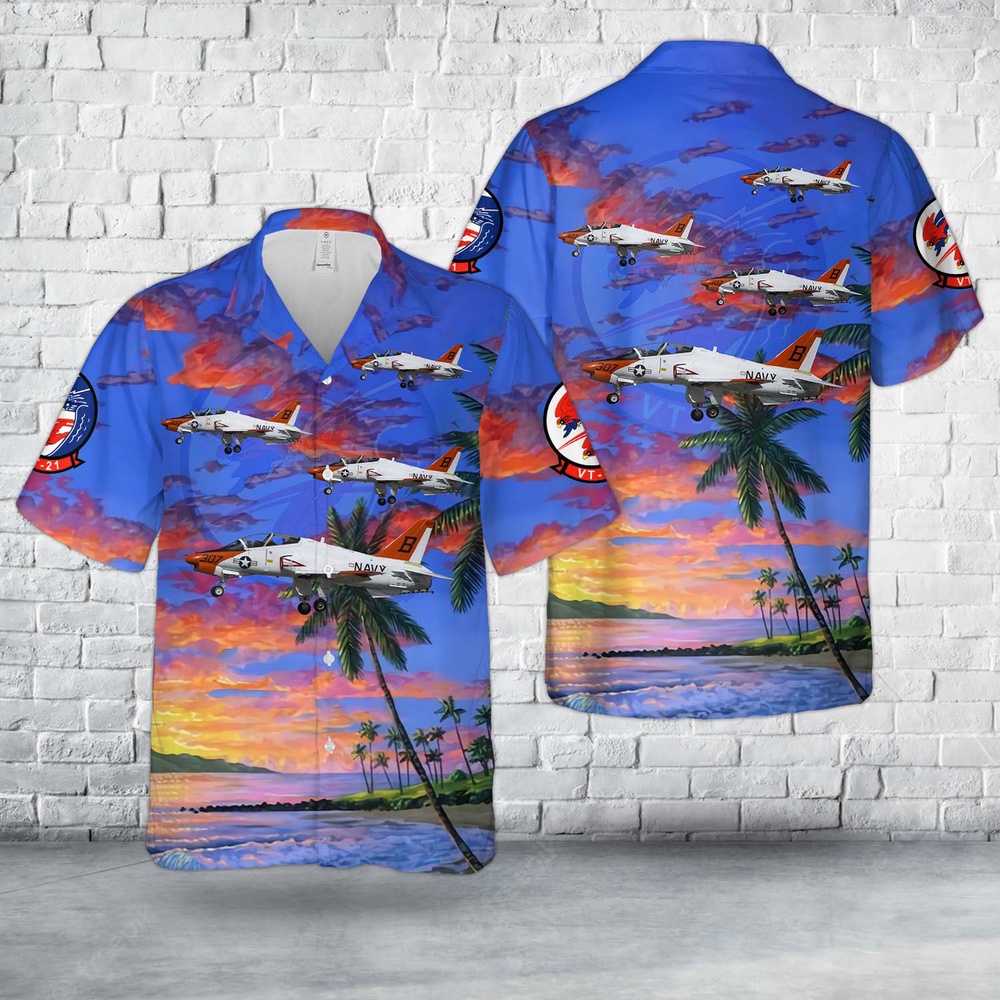 Us Navy Hawaiian Shirt, US Navy Training Squadron 21 (VT-21) Redhawks T-45C Goshawk Hawaiian Shirt, Military Aloha Shirt