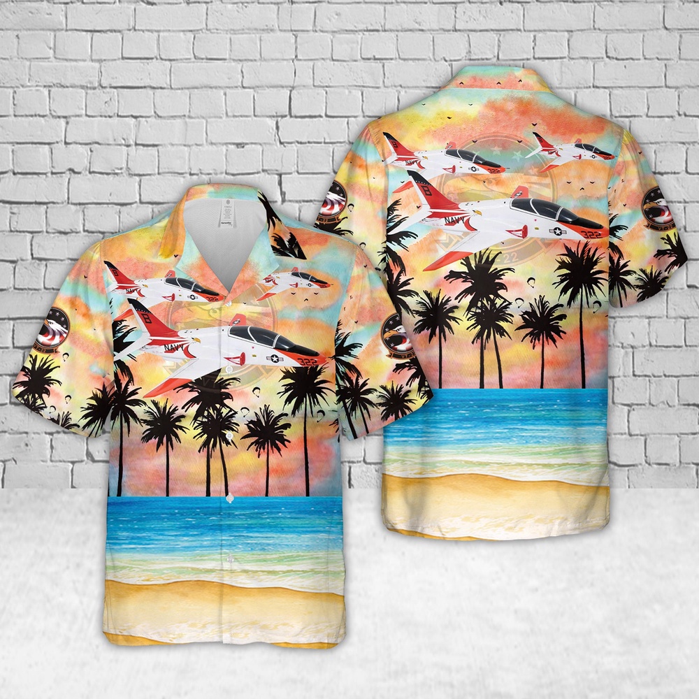 Us Navy Hawaiian Shirt, US Navy Training Squadron 22 (VT-22) Golden Eagles T-45C Goshawk Hawaiian Shirt, Military Aloha Shirt