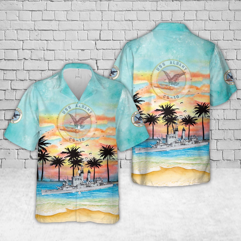 Us Navy Hawaiian Shirt, US Navy USS Albany CG-10 Hawaiian Shirt, Military Aloha Shirt