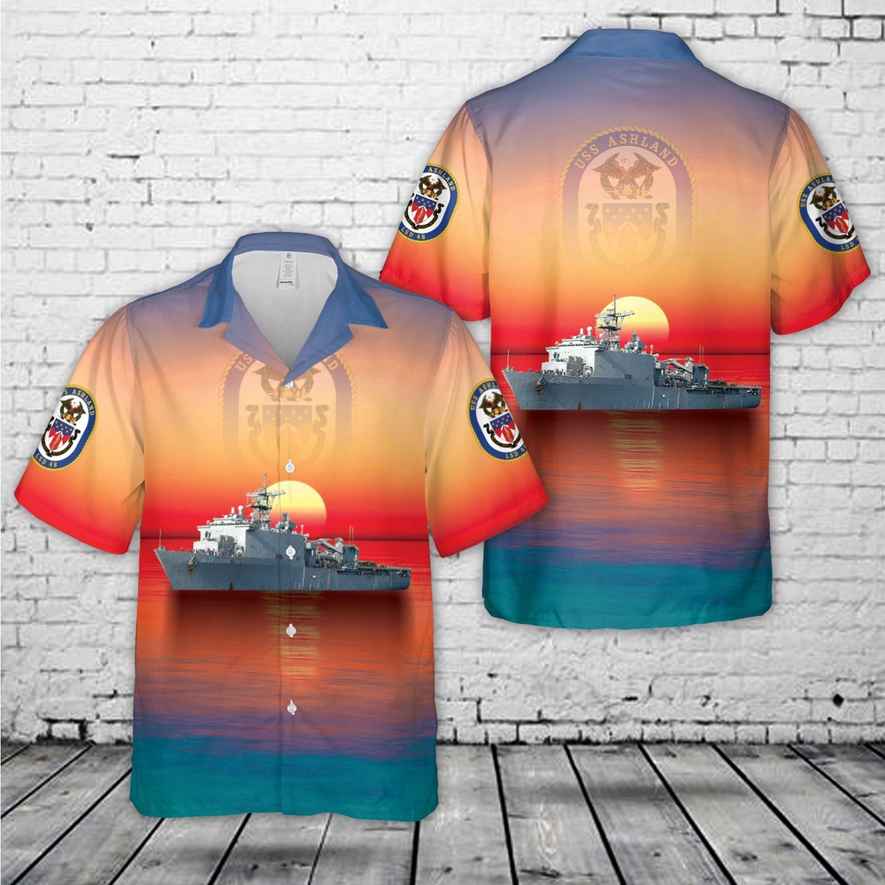 Us Navy Hawaiian Shirt, US Navy USS Ashland (LSD-48) Hawaiian Shirt, Military Aloha Shirt