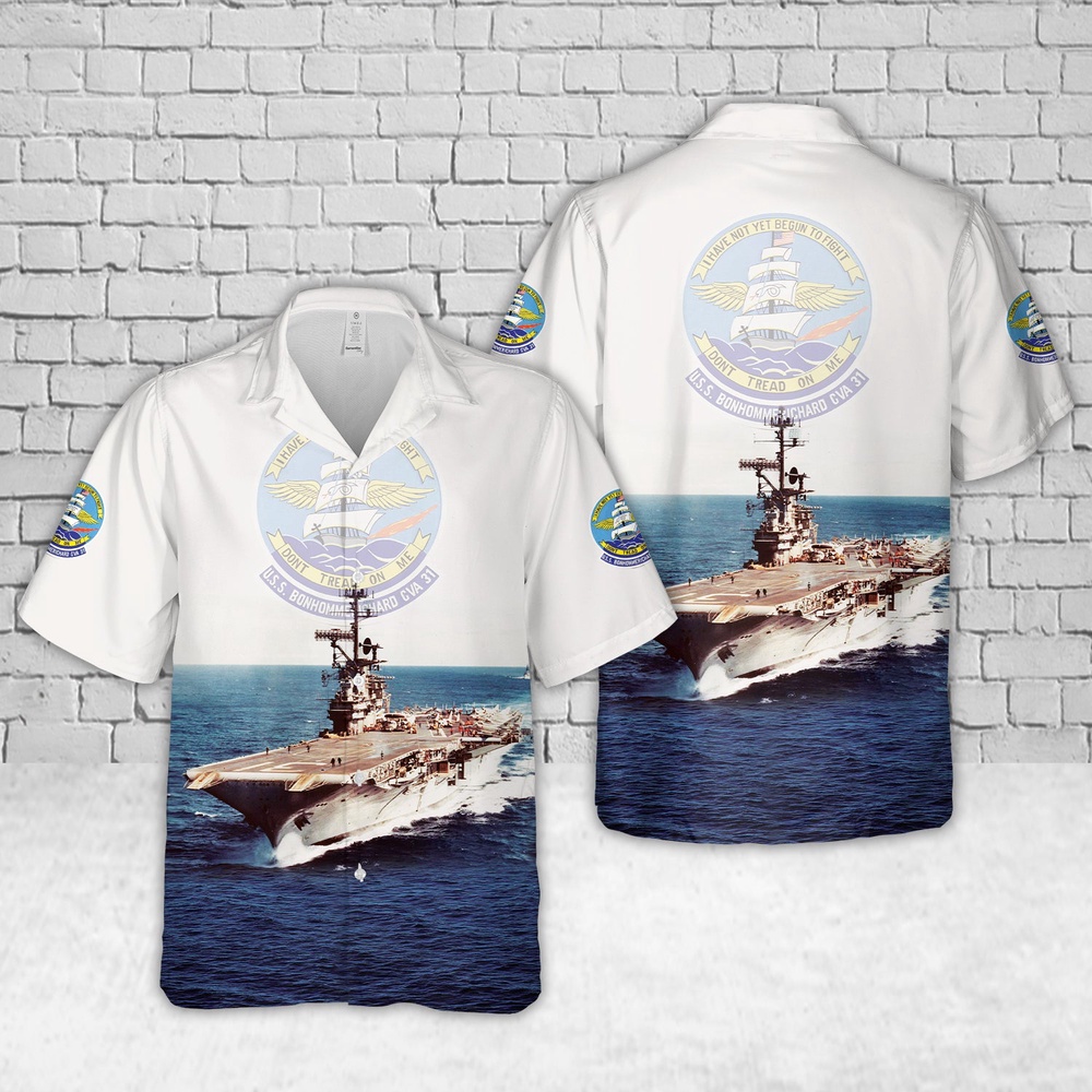 Us Navy Hawaiian Shirt, US Navy USS Bon Homme Richard (CVCVA-31) Hawaiian Shirt, Military Aloha Shirt