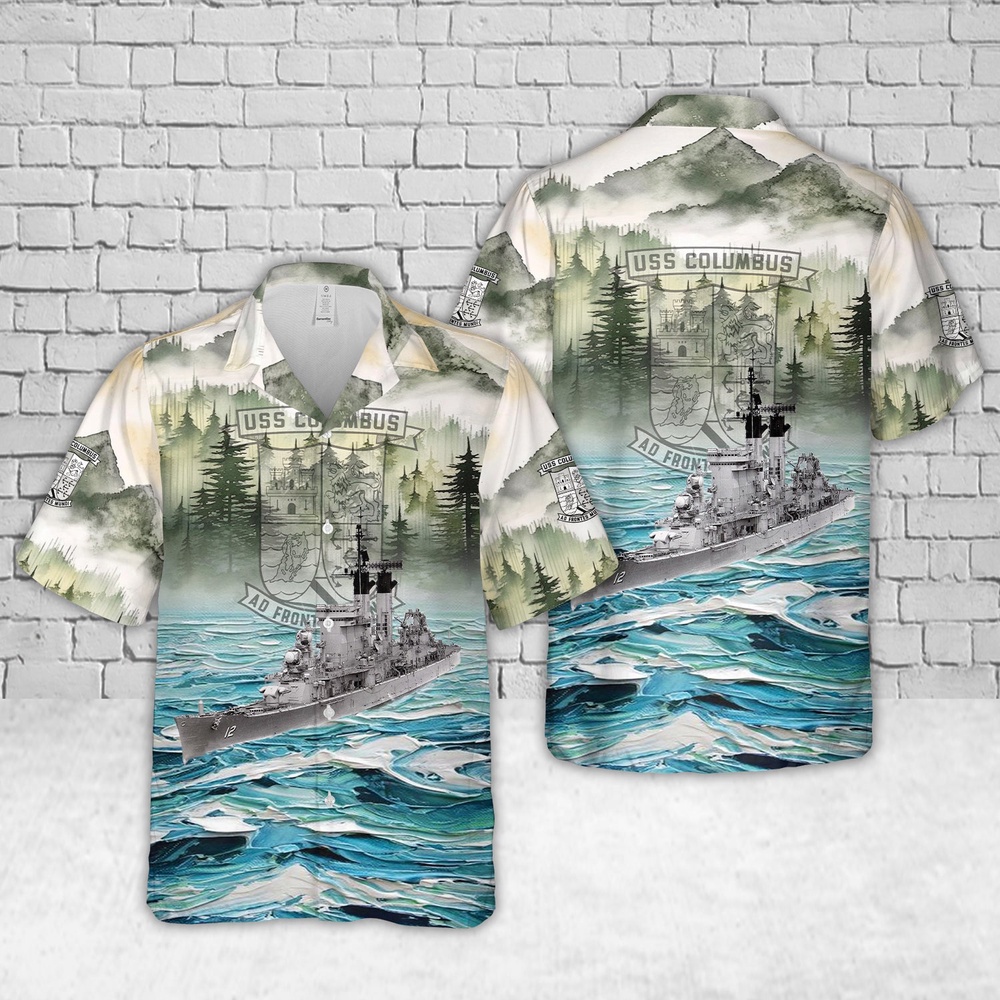 Us Navy Hawaiian Shirt, US Navy USS Columbus (CA-74CG-12) Hawaiian Shirt, Military Aloha Shirt