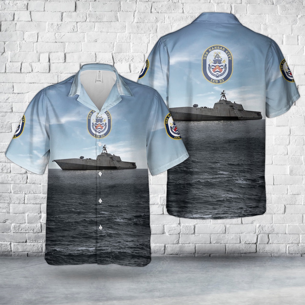 Us Navy Hawaiian Shirt, US Navy USS Kansas City (LCS-22) Independence-class littoral combat ship Hawaiian Shirt, Military Aloha Shirt
