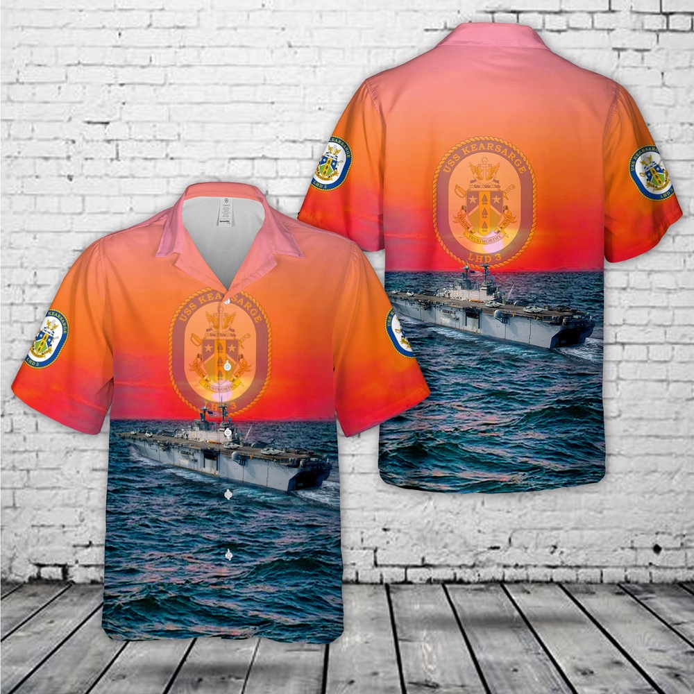 Us Navy Hawaiian Shirt, US Navy USS Kearsarge LHD-3 Hawaiian Shirt, Military Aloha Shirt