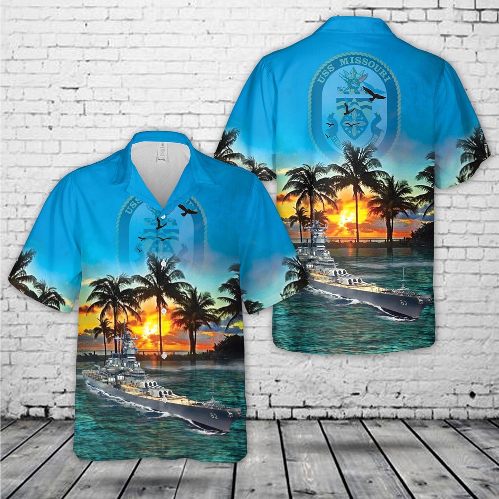 Us Navy Hawaiian Shirt, US Navy USS Missouri (BB-63) Hawaiian Shirt, Military Aloha Shirt