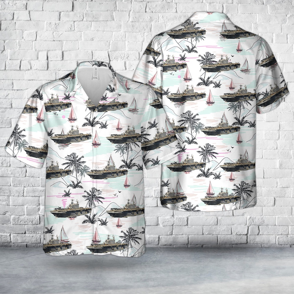 Us Navy Hawaiian Shirt, US Navy USS Peleliu LHA-5 Amphibious Assault Ship Hawaiian Shirt, Military Aloha Shirt