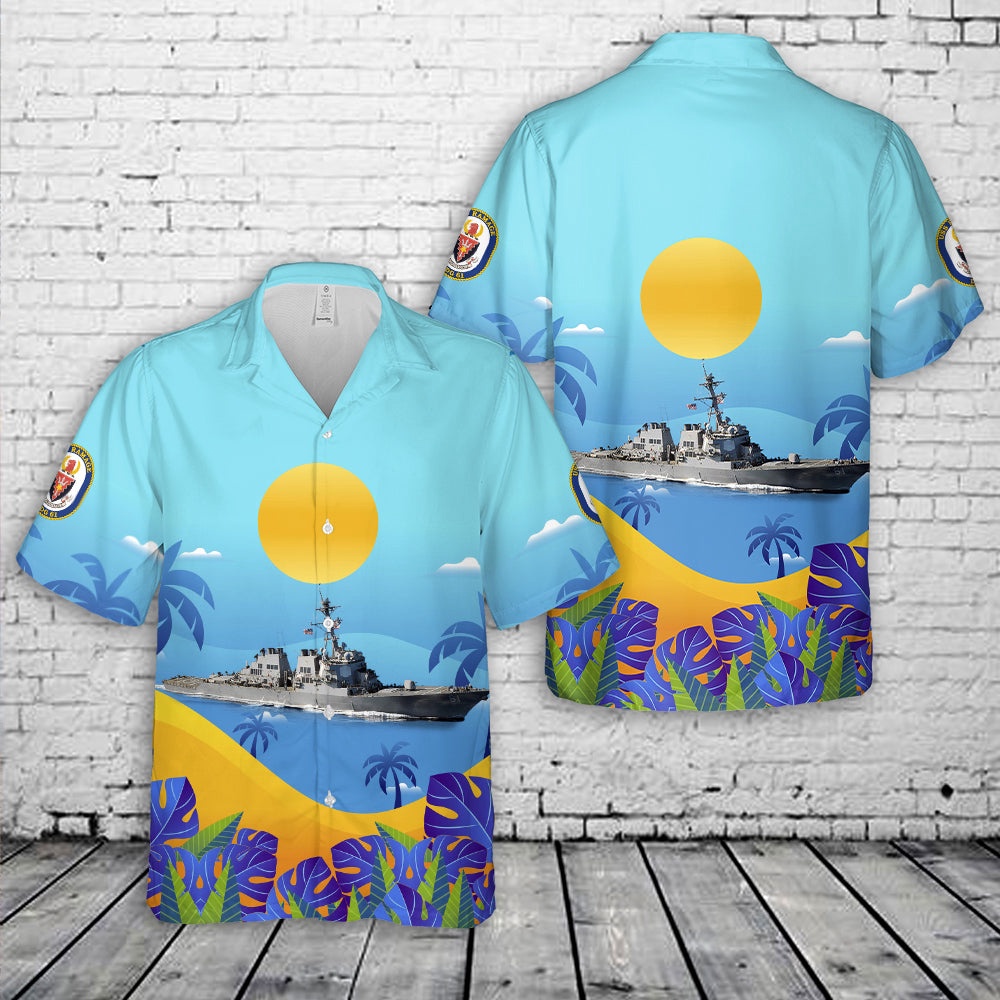 Us Navy Hawaiian Shirt, US Navy USS Ramage (DDG-61) Arleigh Burke-class destroyers Hawaiian Shirt, Military Aloha Shirt