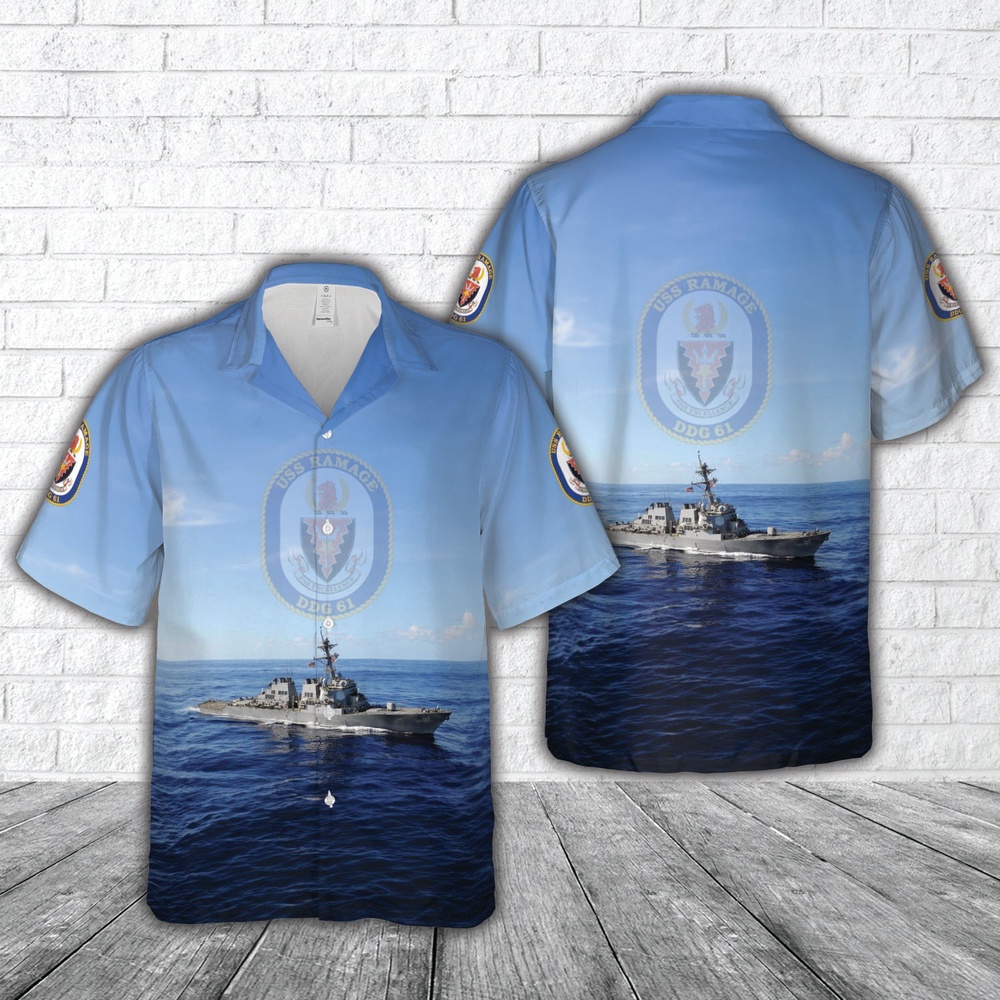 Us Navy Hawaiian Shirt, US Navy USS Ramage DDG-61 Hawaiian Shirt, Military Aloha Shirt