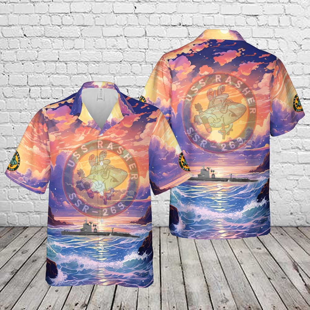 Us Navy Hawaiian Shirt, US Navy USS Rasher (SSSSRAGSSIXSS-269) Gato-class submarine In WWII Hawaiian Shirt