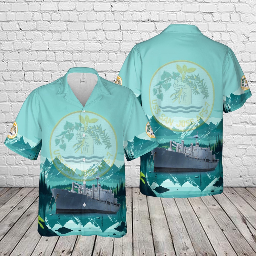 Us Navy Hawaiian Shirt, US Navy USS San Jose (AFS-7) Hawaiian Shirt, Military Aloha Shirt