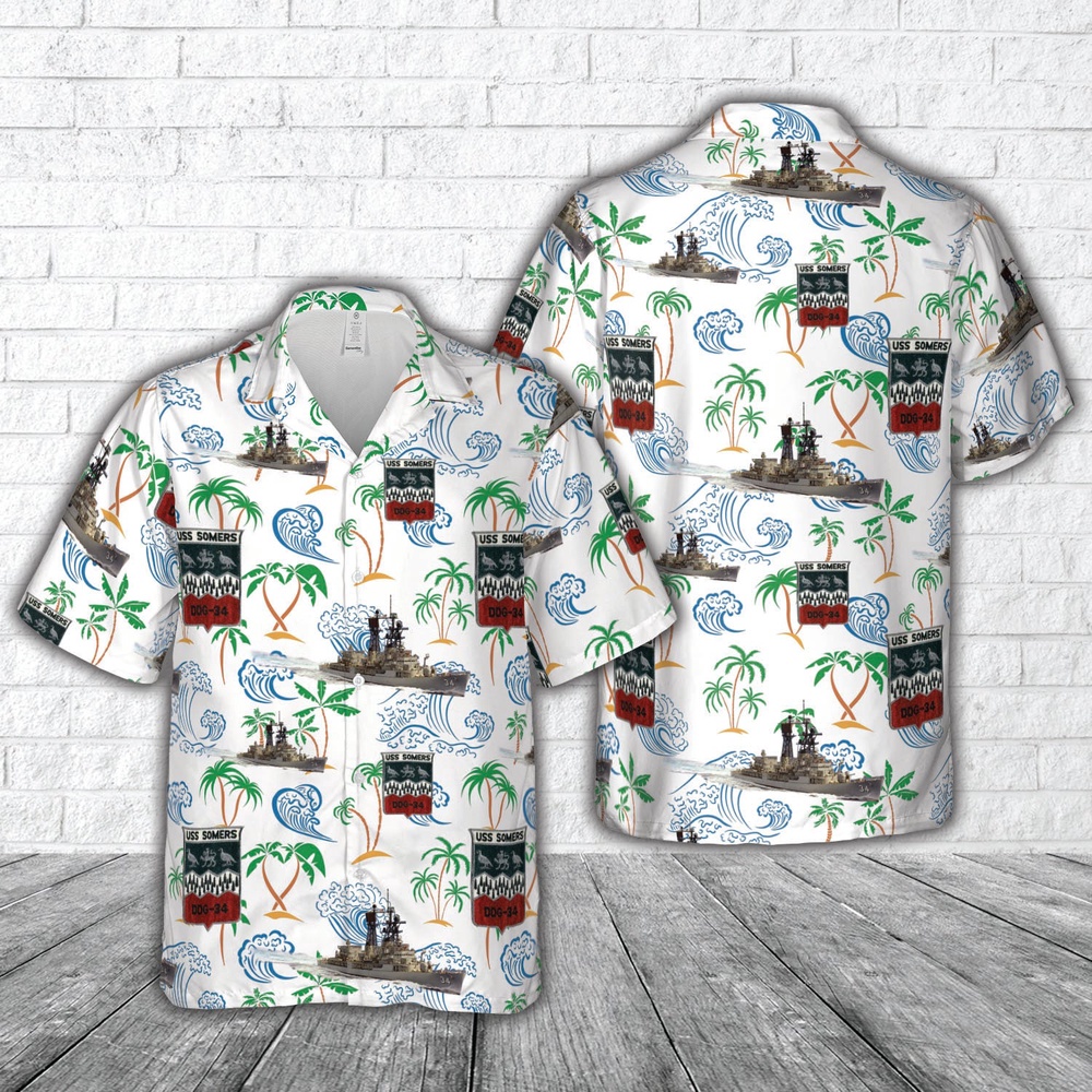 Us Navy Hawaiian Shirt, US Navy USS Somers (DDG-34, ex-DD-947) Hawaiian Shirts, Military Aloha Shirt