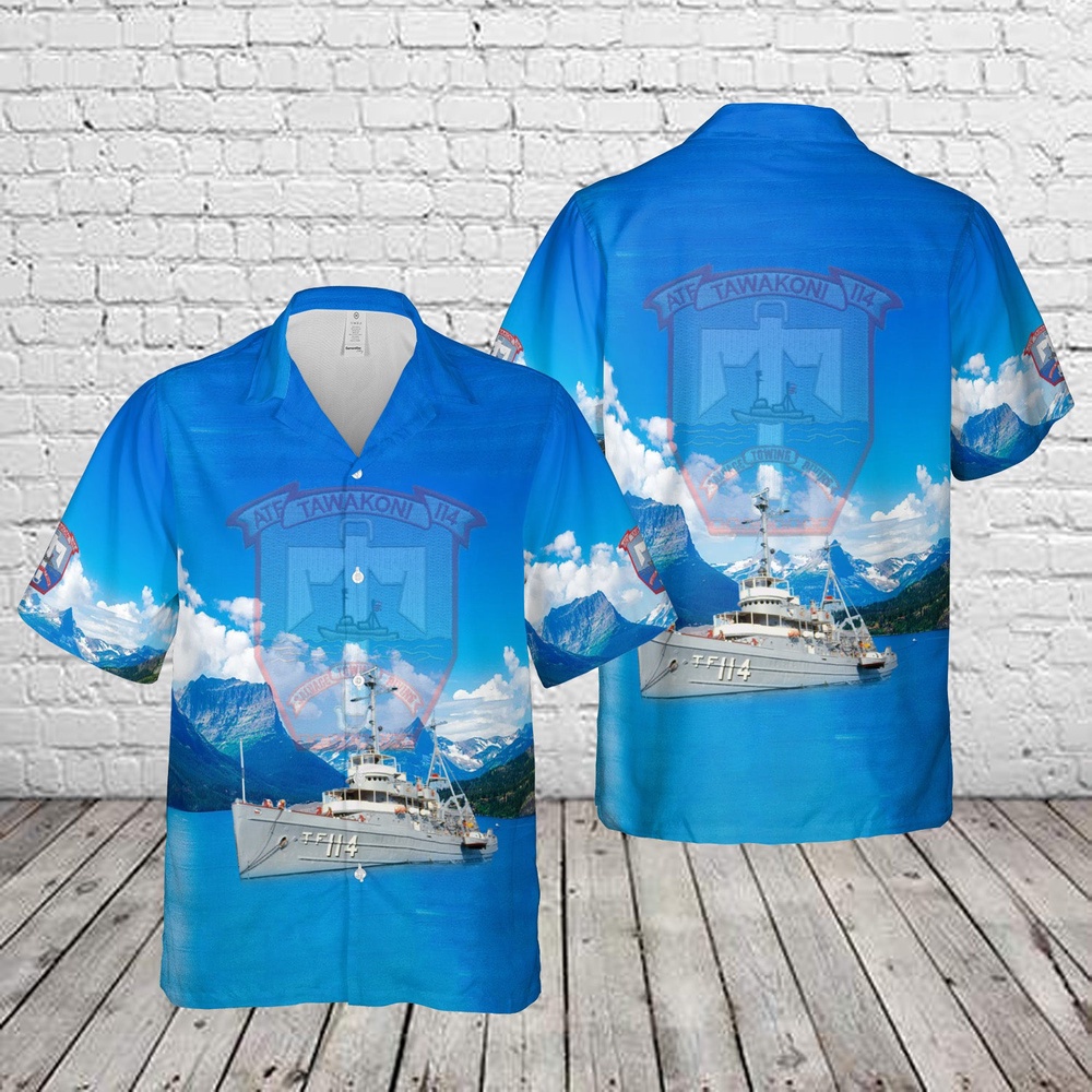 Us Navy Hawaiian Shirt, US Navy USS Tawakoni (ATF-114) Hawaiian Shirt, Military Aloha Shirt