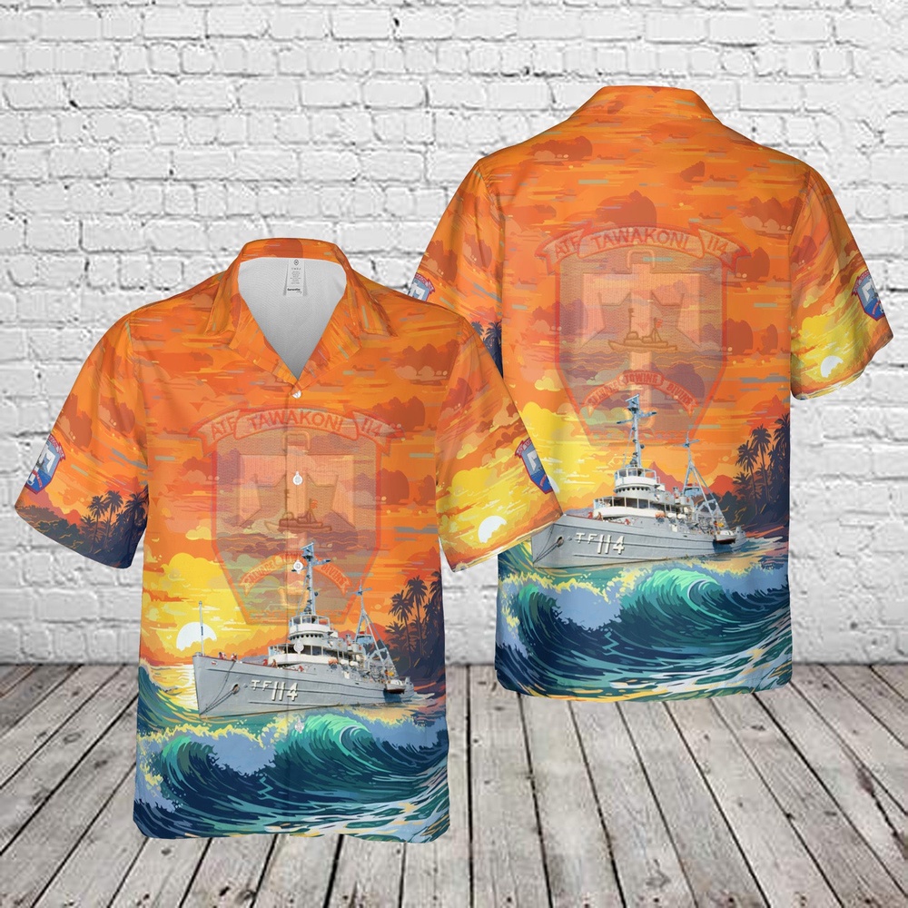 Us Navy Hawaiian Shirt, US Navy USS Tawakoni (ATF-114) Hawaiian Shirts, Military Aloha Shirt