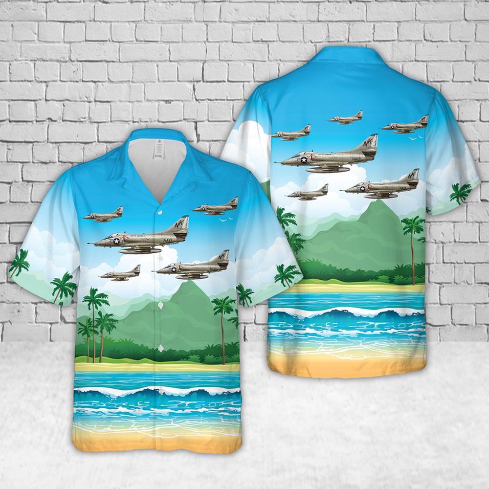 Us Navy Hawaiian Shirt, US Navy VA-146 A-4 Skyhawk Hawaiian Shirt, Military Aloha Shirt