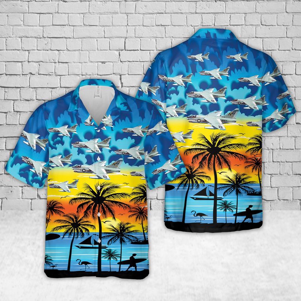 Us Navy Hawaiian Shirt, US Navy VA-146 LTV A-7 Corsair Hawaiian Shirts, Military Aloha Shirt