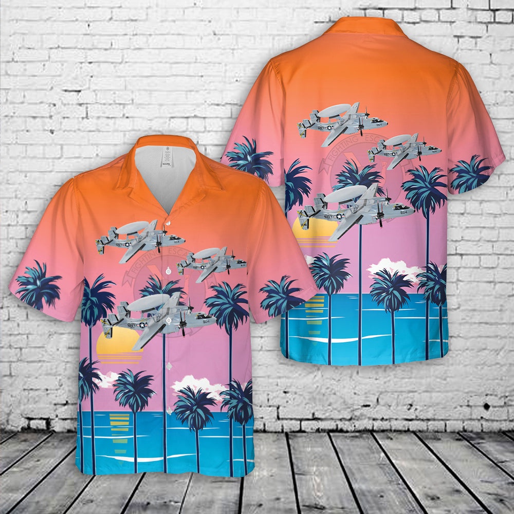 Us Navy Hawaiian Shirt, US Navy VAW-78 Fighting Escargots E-2C Hawaiian Shirt, Military Aloha Shirt