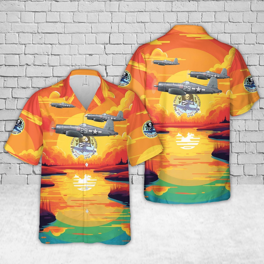 Us Navy Hawaiian Shirt, US Navy VF-17 Jolly Rogers F4U-1A Corsair Hawaiian Shirt, Military Aloha Shirt