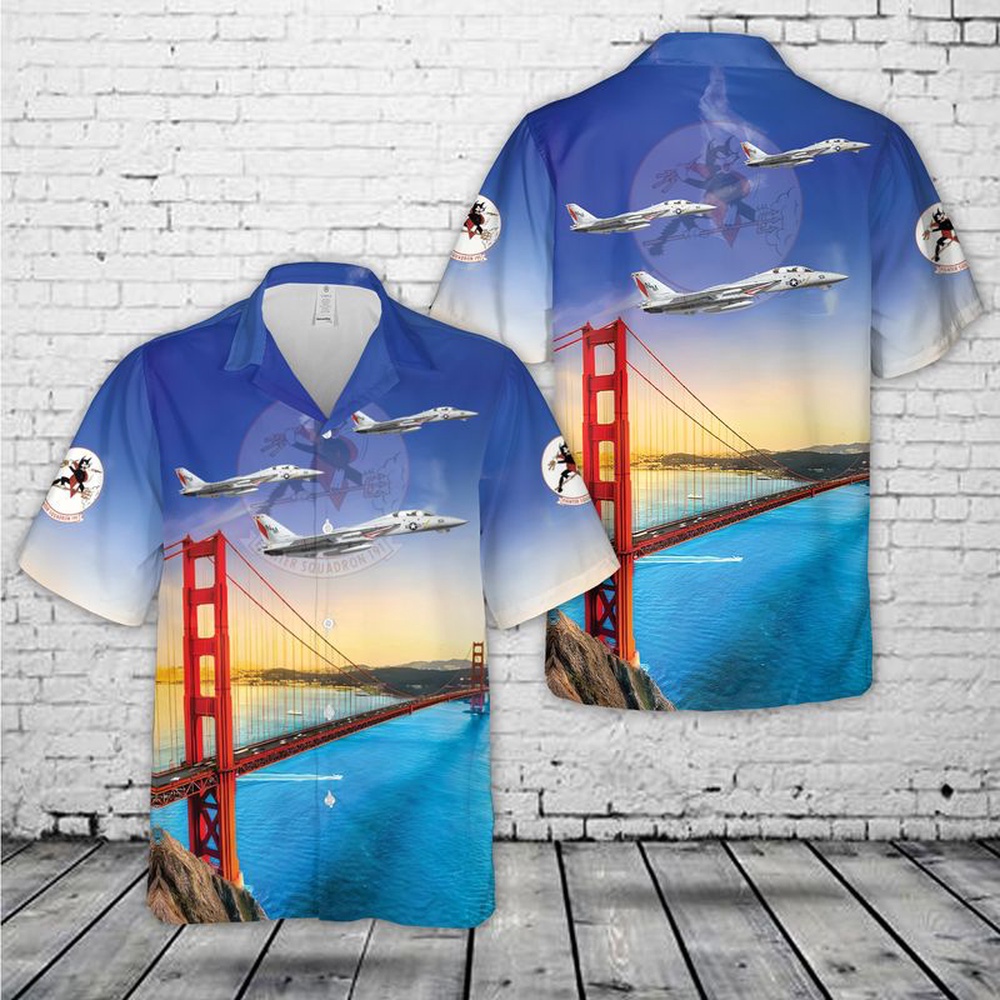Us Navy Hawaiian Shirt, US Navy VF-191 Satan's Kittens F-14A Tomcat Hawaiian Shirt, Military Aloha Shirt