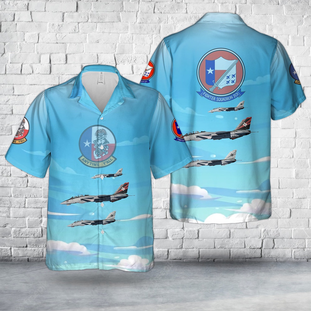 Us Navy Hawaiian Shirt, US Navy VF-201 Hunters F-14a Tomcat Hawaiian Shirt, Military Aloha Shirt
