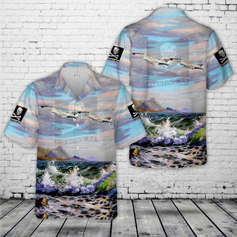 Us Navy Hawaiian Shirt, US Navy VF-84 McDonnell F-4B-19-MC Phantom II Hawaiian Shirt, Military Aloha Shirt