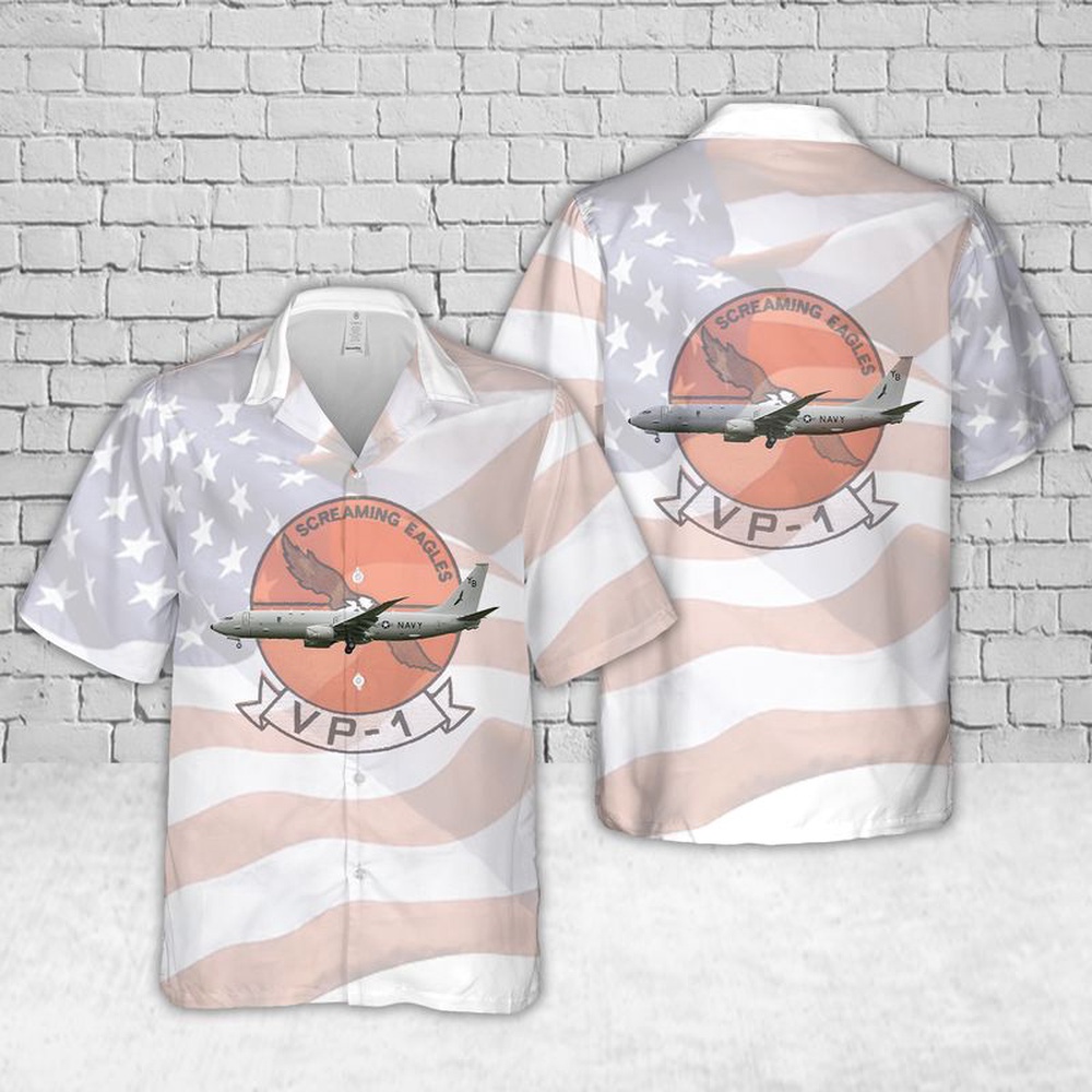 Us Navy Hawaiian Shirt, US Navy VP-1 Screaming Eagles P-8A Hawaiian Shirt, Military Aloha Shirt