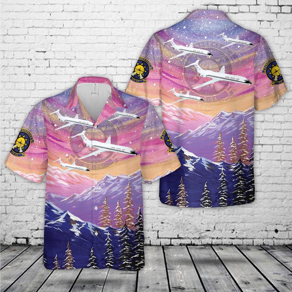 Us Navy Hawaiian Shirt, US Navy VR-58 Sunseekers C-9B Skytrain II Hawaiian Shirt, Military Aloha Shirt