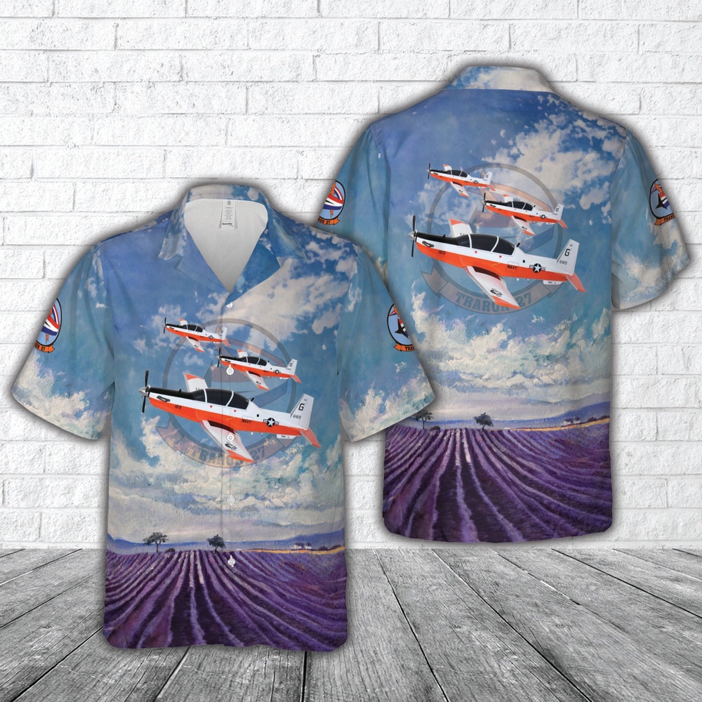 Us Navy Hawaiian Shirt, US Navy VT-27 Beechcraft T-6b Texan II Hawaiian Shirt, Military Aloha Shirt