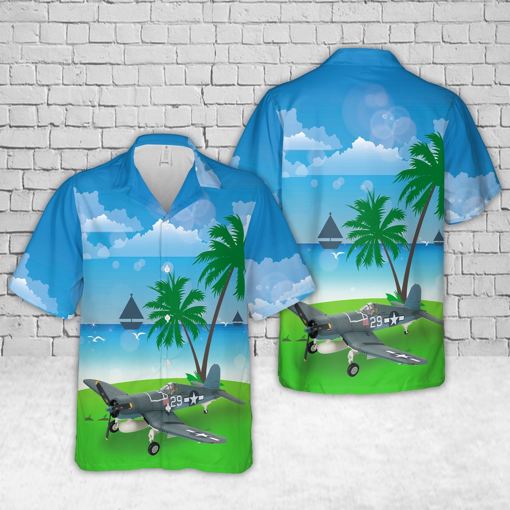 Us Navy Hawaiian Shirt, Vought F4U-1A Corsair White 29 Pilot Lt(JG) Ira C Kepford VF-17 Jolly Rogers US Navy 1944 Hawaiian Shirt