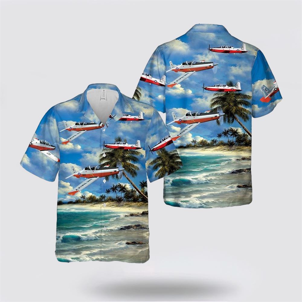US Navy Hawker Beechcraft T-6B Texan II Hawaiian Shirt - Gifts For Military Personnel