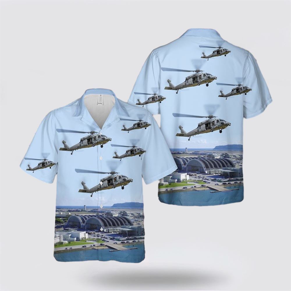 US Navy HSC-4 Black Knights Sikorsky MH-60S Seahawk Hawaiian Shirt - Beachwear Gifts For Navy Military Personnel
