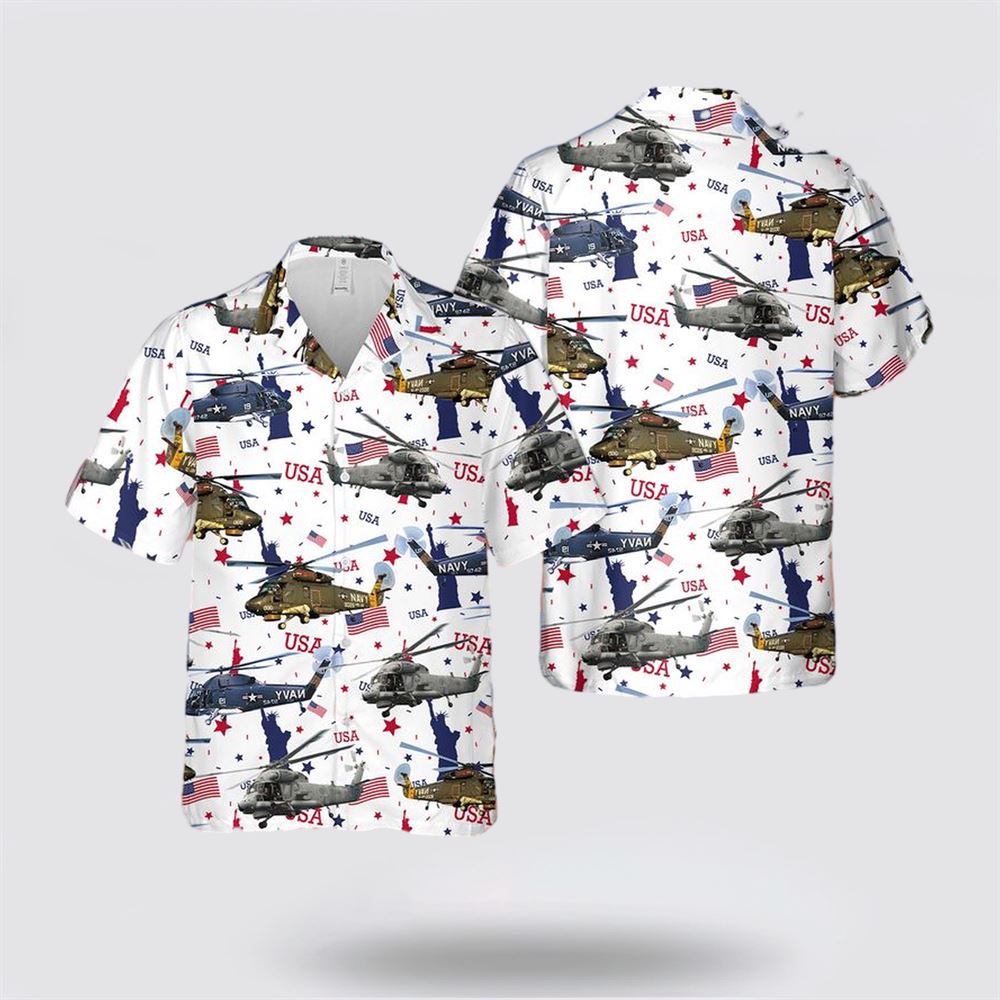 US Navy Kaman SH-2 Seasprite 4th Of July Hawaiian Shirt - Beachwear Gifts For Navy Military Personnel