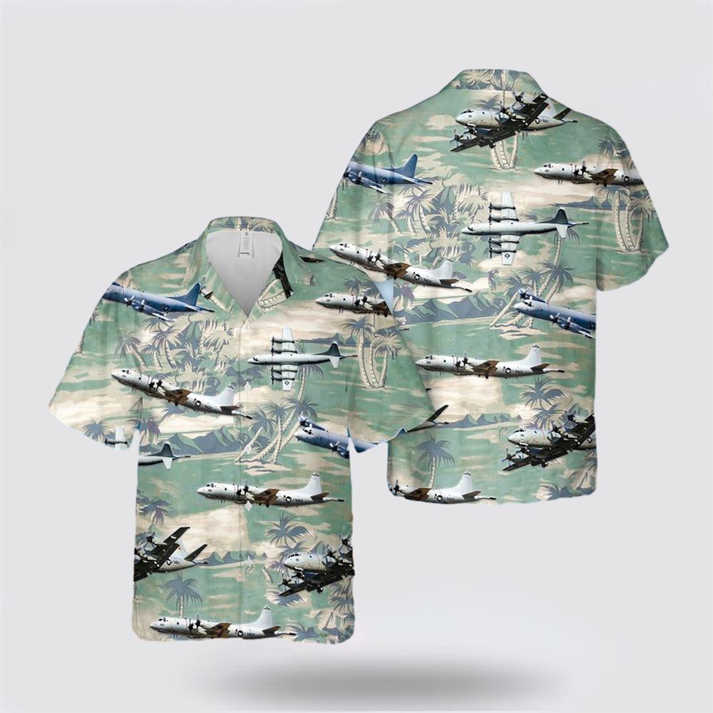 US Navy Lockheed P-3 Orion Hawaiian Shirt - Beachwear For Navy Military Personnel