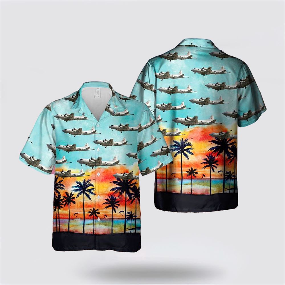 US Navy Lockheed P-3C Orion Hawaiian Shirt - Beachwear Gifts For Navy Military Personnel