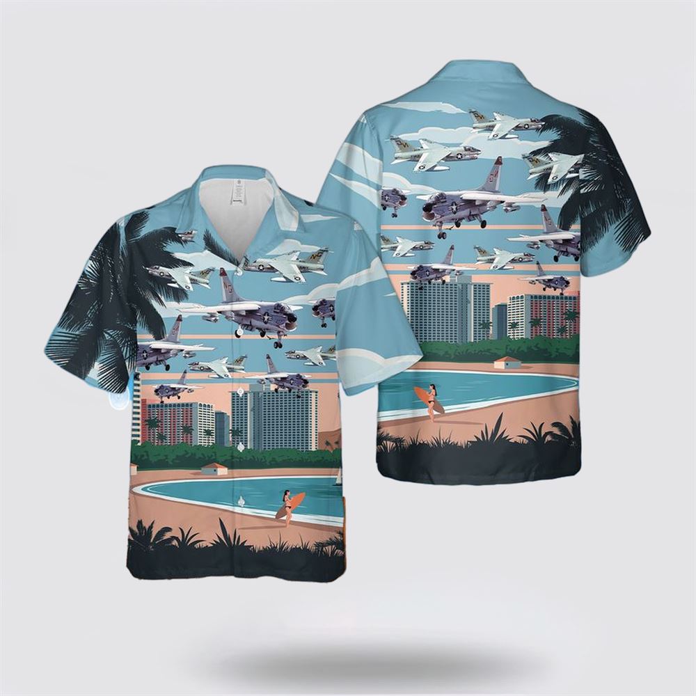 US Navy LTV A-7 Corsair II Hawaiian Shirt - Beachwear Gifts For Navy Military Personnel