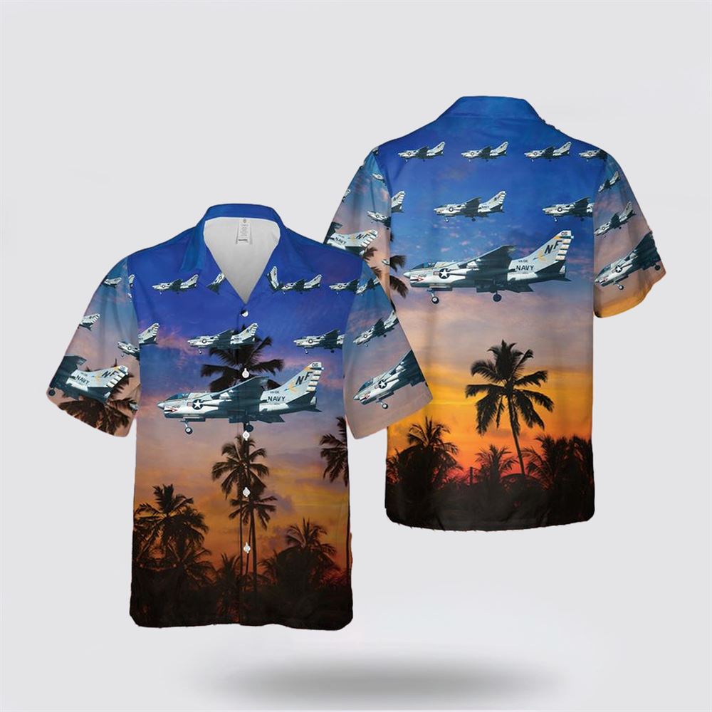 US Navy LTV A-7E Corsair II Of VA-56 Champions Hawaiian Short - Gifts For Navy Soldiers