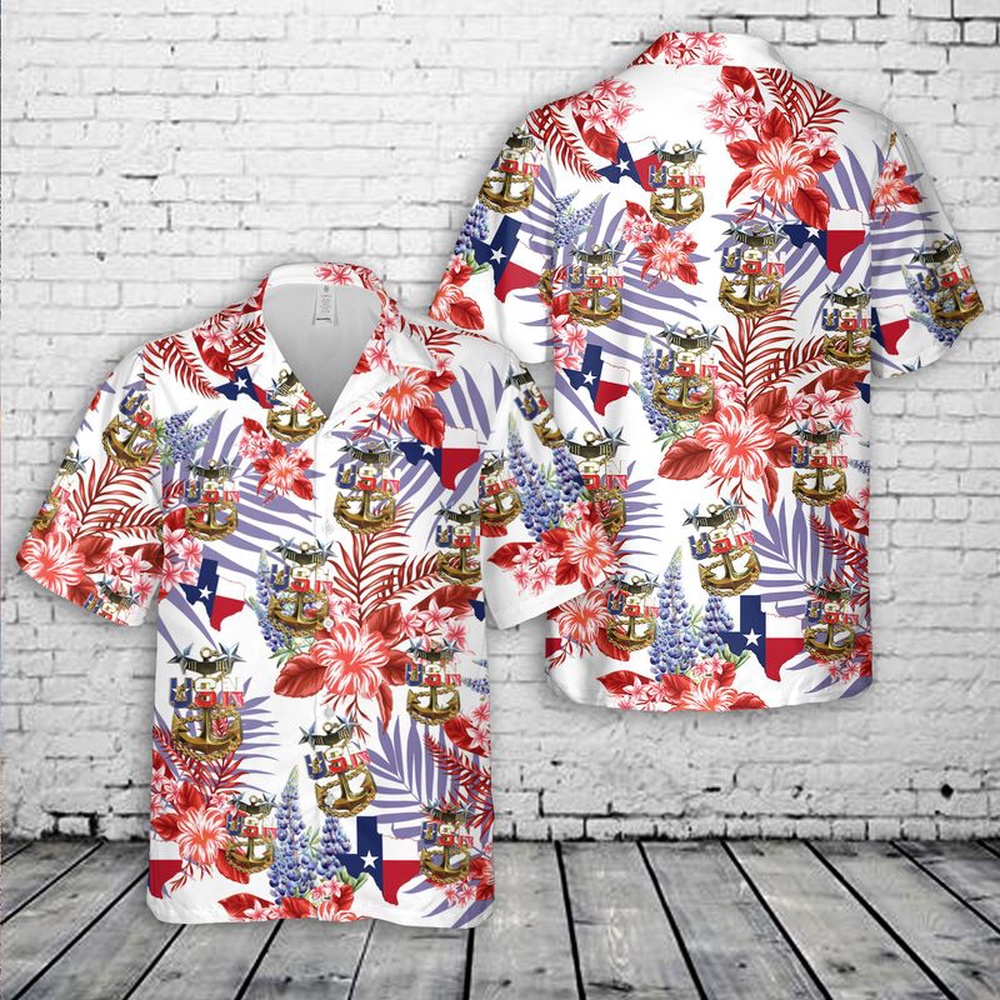 US NAVY Master Chief Texas style anchor Hawaiian Shirt, Texas Hawaii Shirt, Texas Shirt