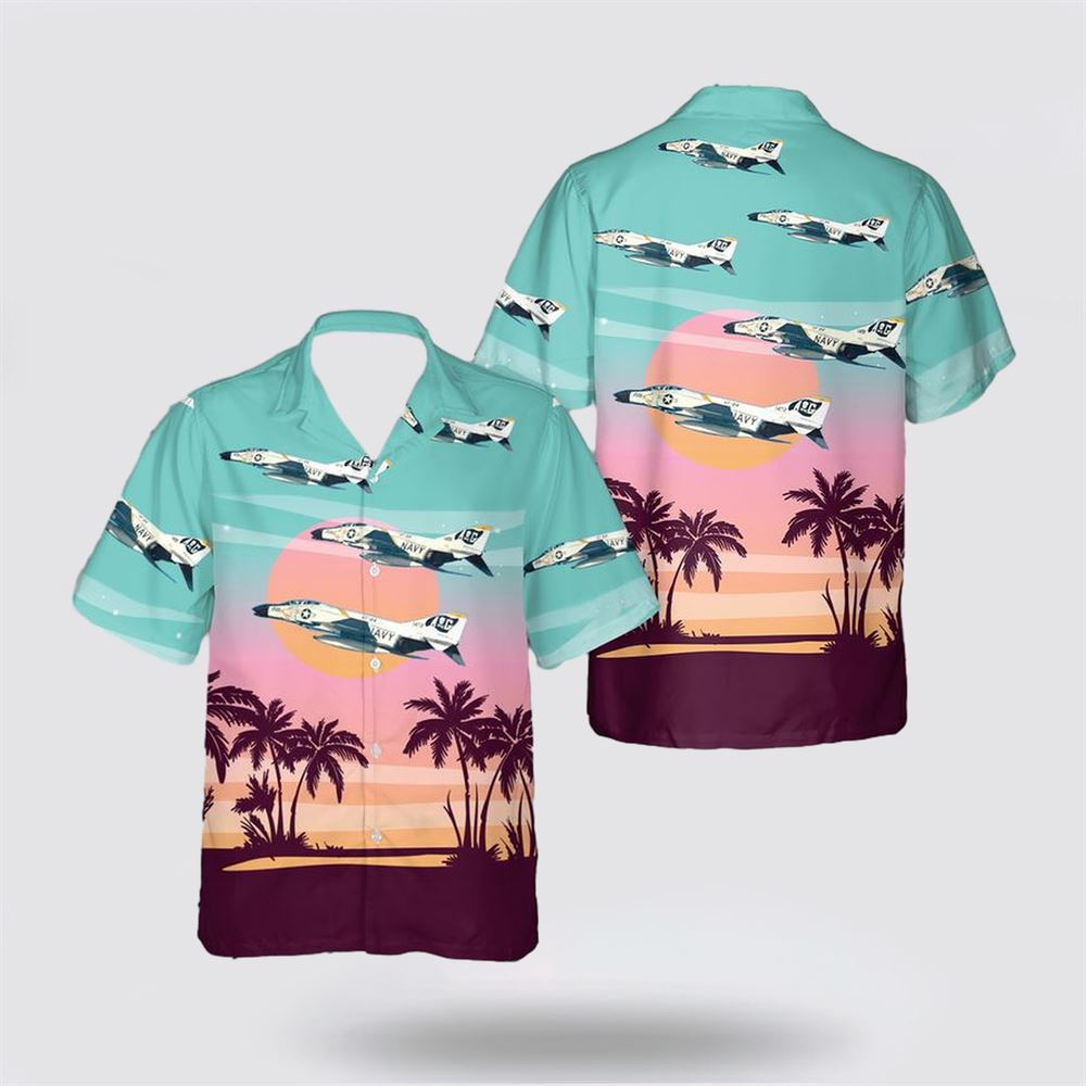 US Navy McDonnell F-4B Phantom II Of VF-84 Jolly Rogers Hawaiian Shirt - Beachwear Gifts For Navy Military Personnel