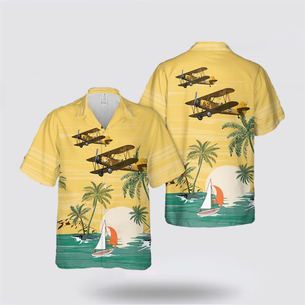 US Navy Naval Aircraft Factory N3N-3 Yellow Peril Hawaiian Shirt - Gifts For Navy Soldiers