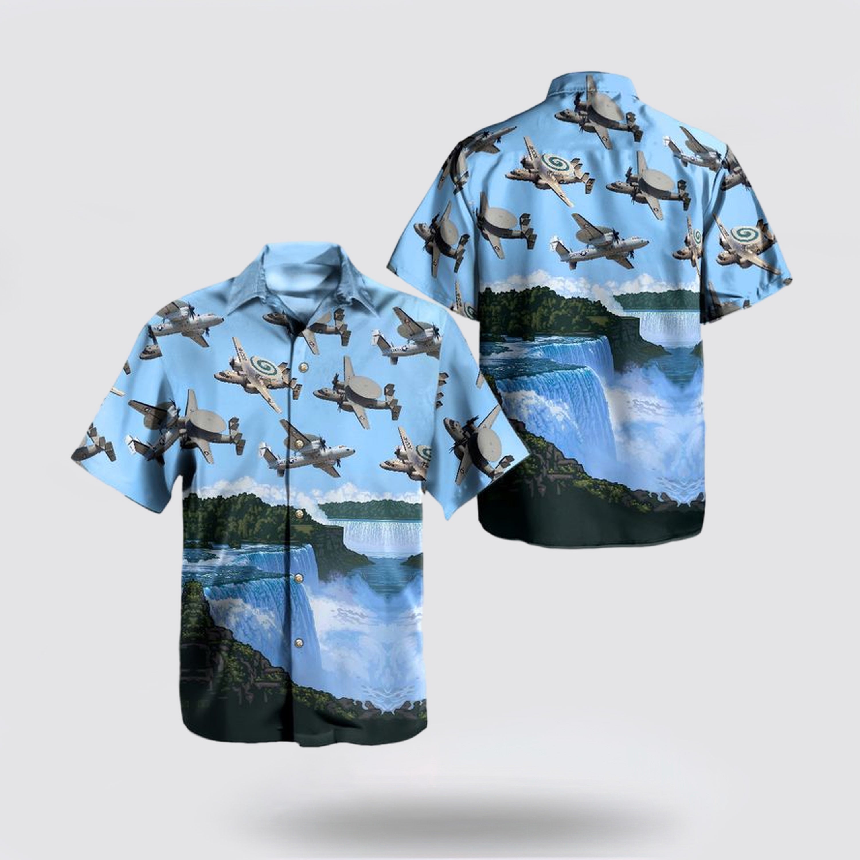 US Navy Northrop Grumman E-2 Hawkeye Independence Day Niagara Falls Hawaiian Shirt - Beachwear Gift For Military Personnel