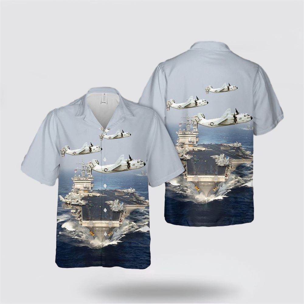 US Navy USS Enterprise (CVN-65) And C-2A Greyhound Of VRC-50 Hawaiian Shirt - Hawaiian Shirt Gift For Military Personnel