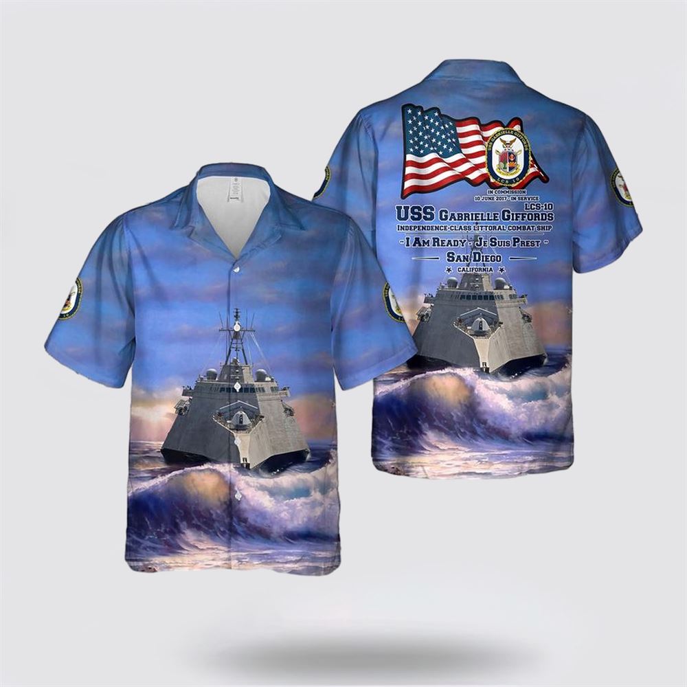 US Navy USS Gabrielle Giffords (LCS-10) Independence Class Littoral Combat Ship Hawaiian Shirt - Gift For Military Personnel