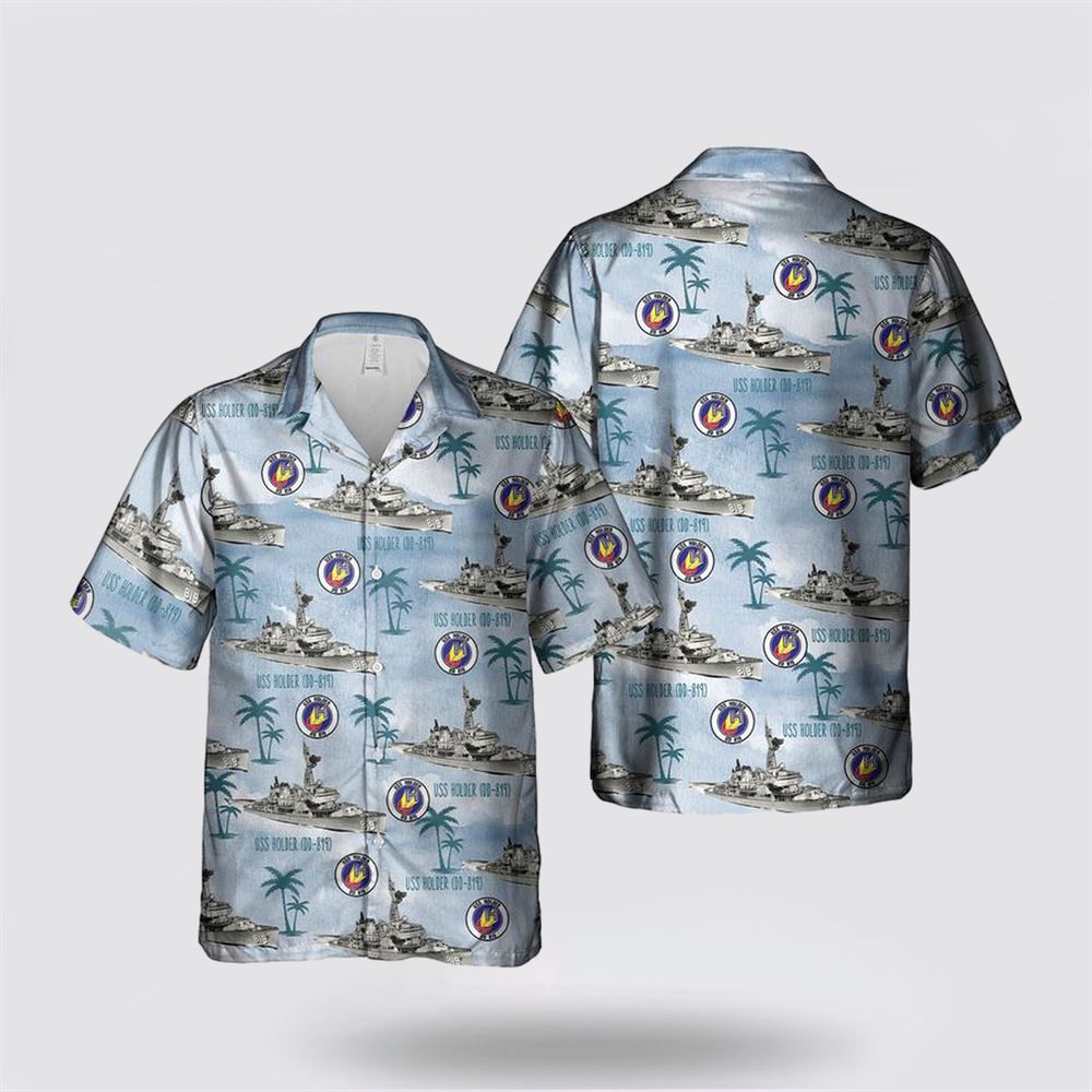 US Navy USS Holder DD819 Hawaiian Shirt - Beach Clothes Gifts For Military Personnel