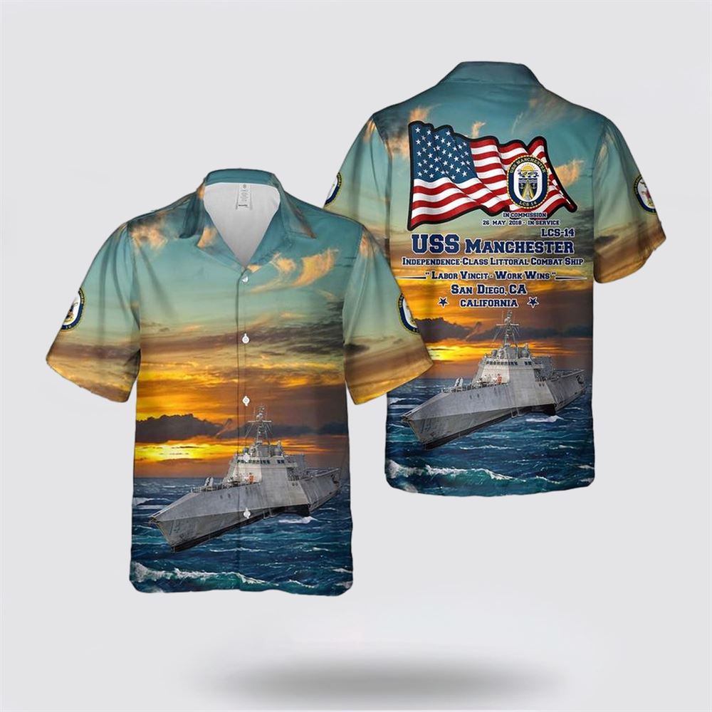 US Navy USS Manchester (LCS-14) Independence Class Littoral Combat Ship Hawaiian Shirt - Gift For Military Personnel