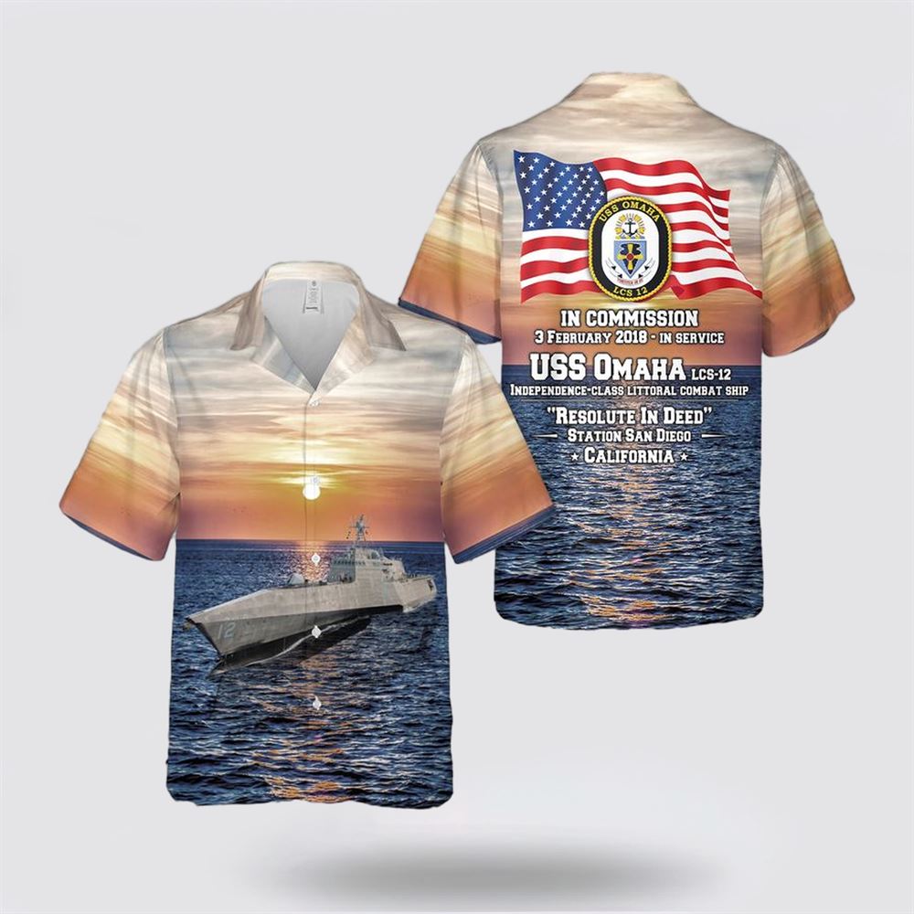 US Navy USS Omaha (LCS-12) Independence Class Littoral Combat Ship Hawaiian Shirt - Gift For Military Personnel