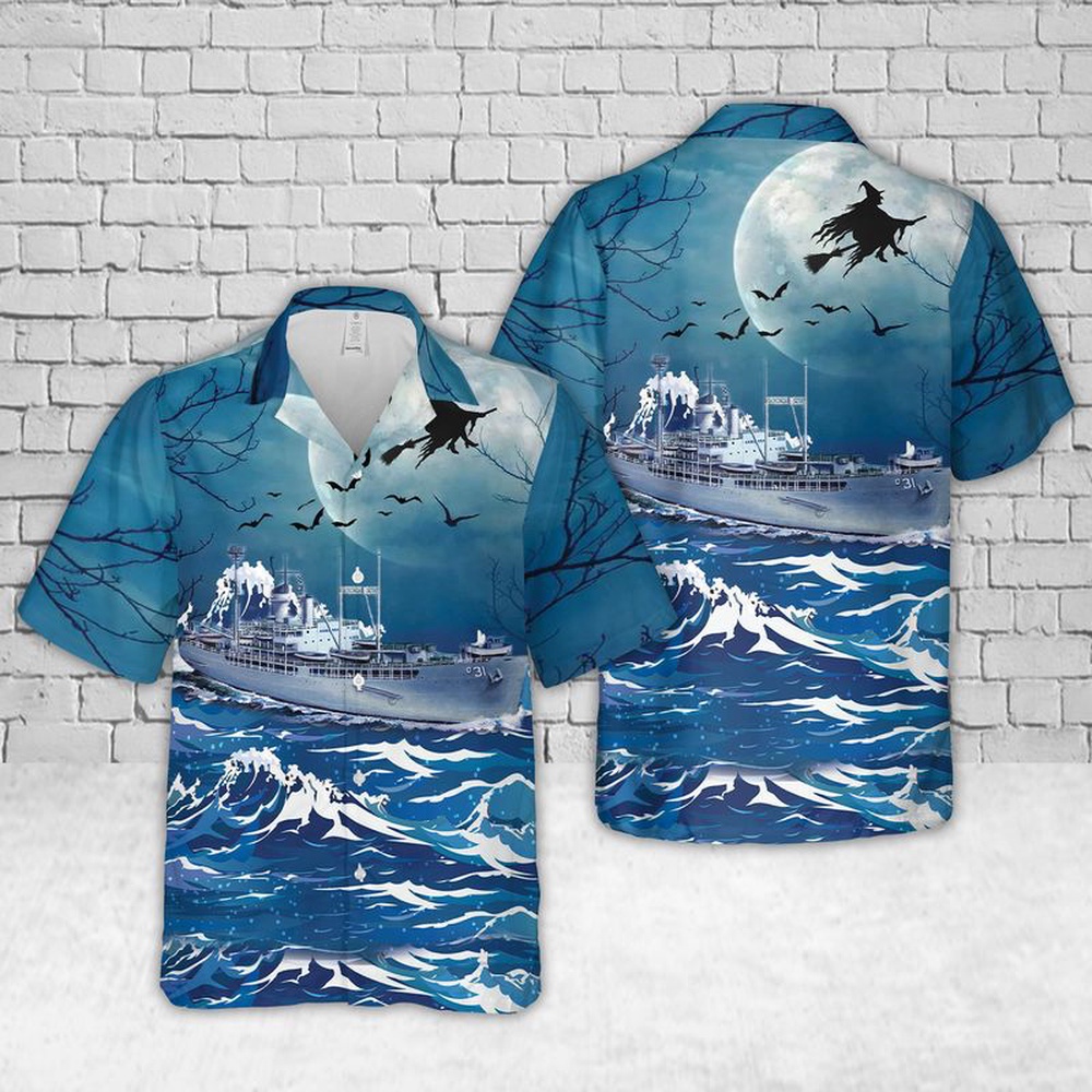 US Navy U.S.S. TIDEWATER (AD-31) Halloween Hawaiian Shirt, Halloween Hawaiian Shirt, Horror Hawaiian Shirt