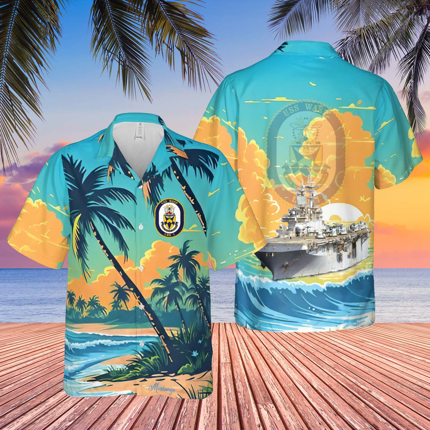 US Navy USS Wasp (LHD-1) Wasp Expeditionary Strike Group Hawaiian Shirt - Mustang Sign